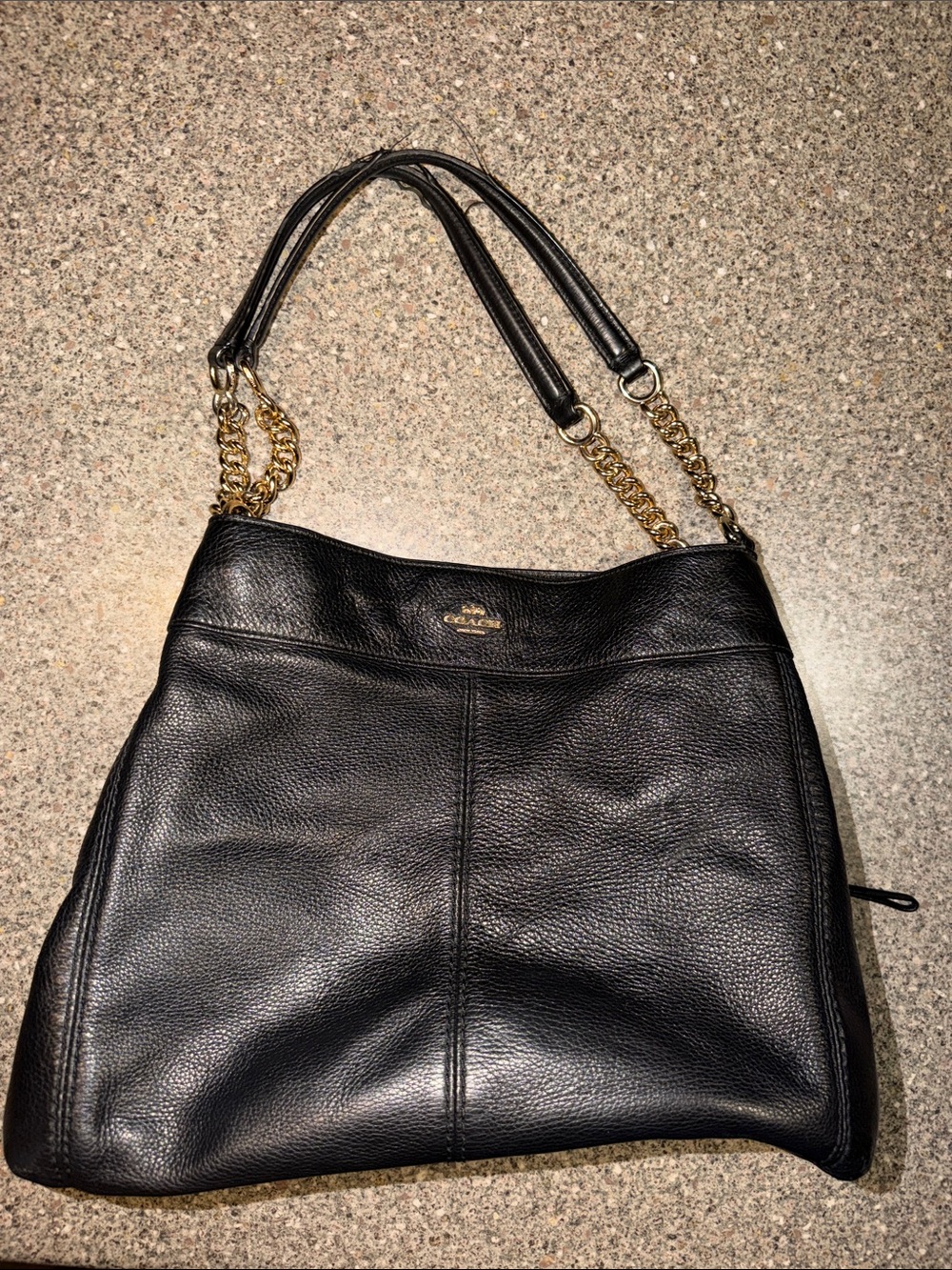 Coach Black Pebbled Leather Hobo with Gold Chain Straps